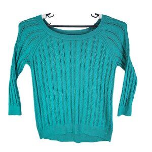 Womens Teal American Eagle Outfitters Knit Sweater Round Neck 3/4 Sleeve Size M